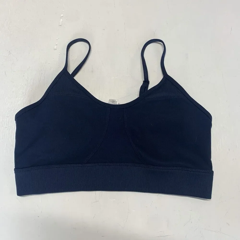 Alo Yoga Head Start Bra With Ribbed Textured Finish Blue Size L With Pads